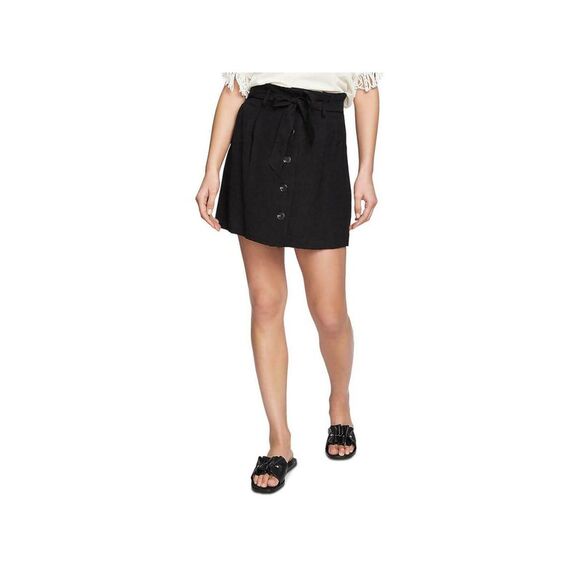 1. STATE Dresses & Skirts - 1. STATE Womens Black Button-up Tie-front Belt Mini A-Line Skirt Size: 0
